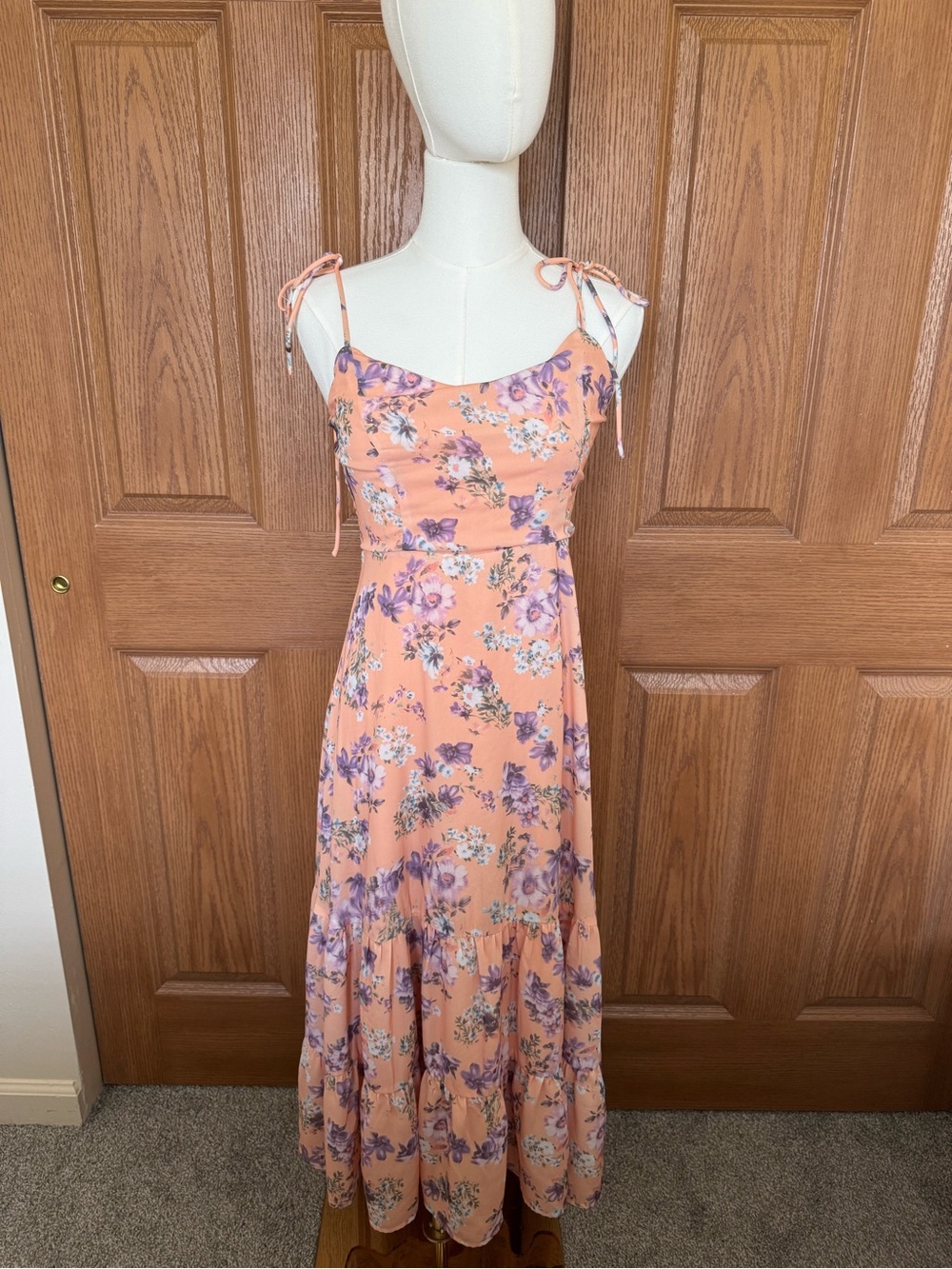 Lulus Tie-Shoulder Peach Maxi Dress
